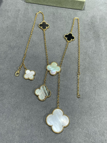[Sophire Jewelry ]CLOVER 6 MOTIF MOP ONYX GOLD NECKLACE