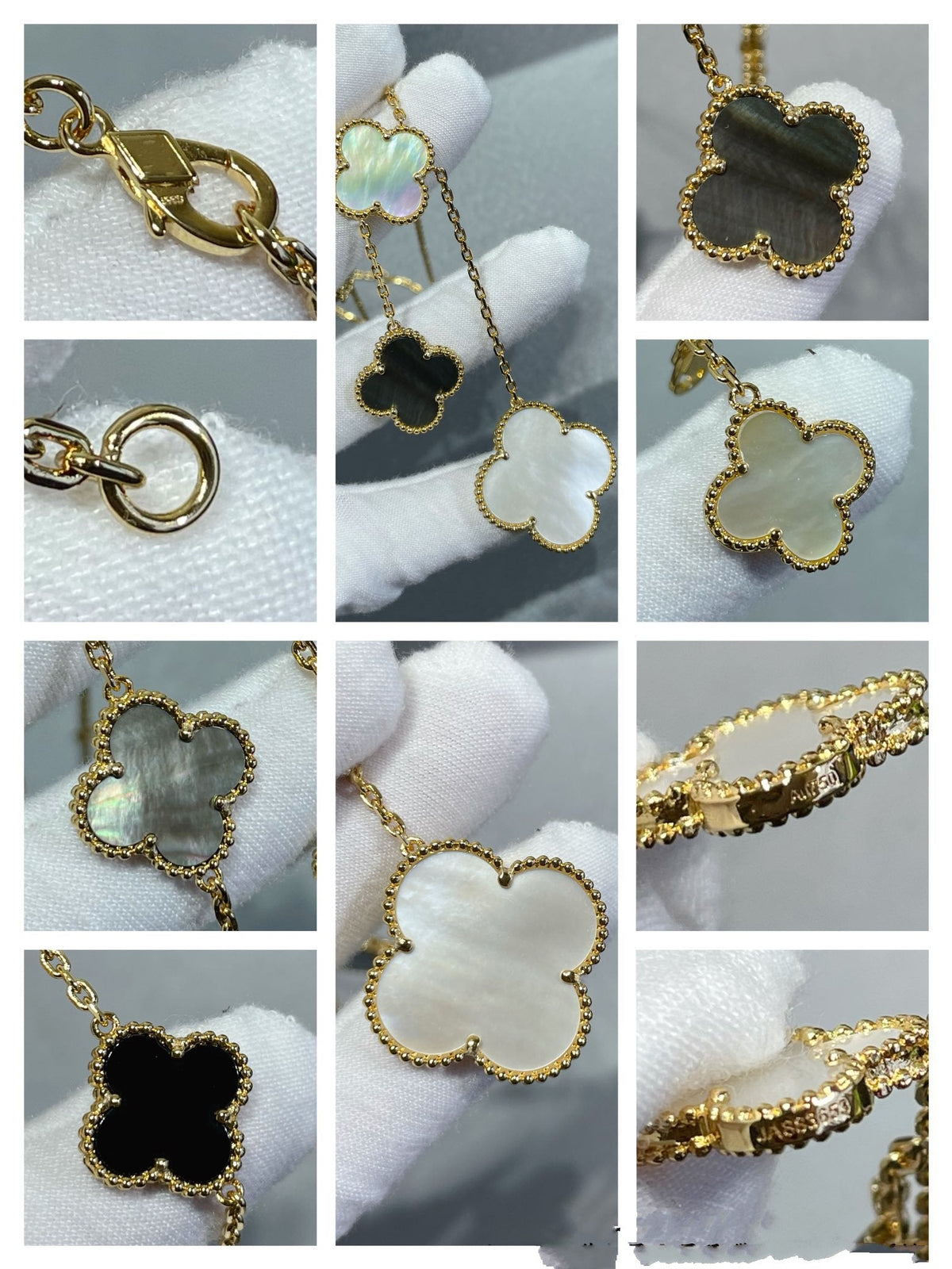 [Sophire Jewelry ]CLOVER 6 MOTIF MOP ONYX GOLD NECKLACE