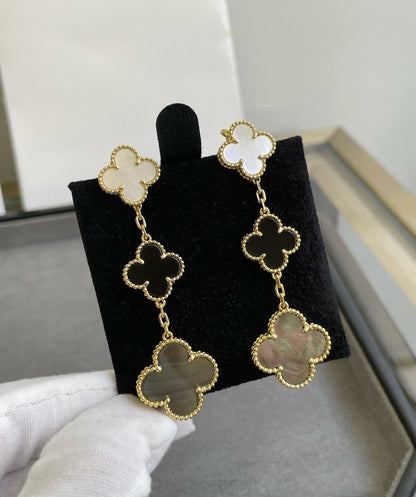 [Sophire Jewelry ]CLOVER 3 MOTIF MOP ONYX DARK MOP PINK GOLD EARRINGS