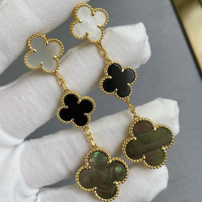 [Sophire Jewelry ]CLOVER 3 MOTIF MOP ONYX DARK MOP PINK GOLD EARRINGS