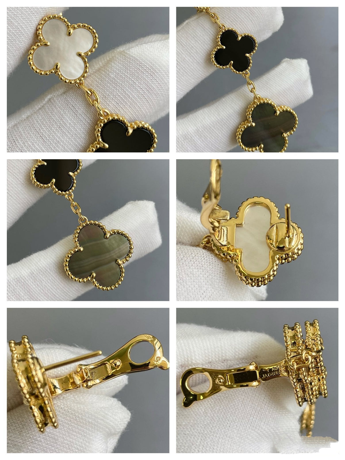 [Sophire Jewelry ]CLOVER 3 MOTIF MOP ONYX DARK MOP PINK GOLD EARRINGS