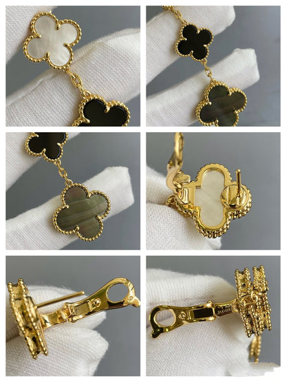 [Sophire Jewelry ]CLOVER 3 MOTIF MOP ONYX DARK MOP PINK GOLD EARRINGS