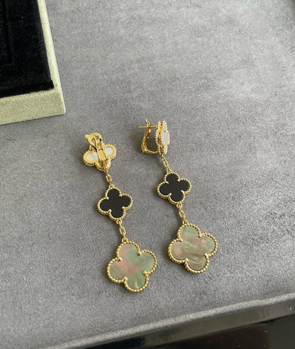 [Sophire Jewelry ]CLOVER 3 MOTIF MOP ONYX DARK MOP PINK GOLD EARRINGS