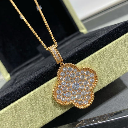 [Sophire Jewelry ]CLOVER 25MM LARGE PEDANT DIAMOND PAVED LONG NECKLACE
