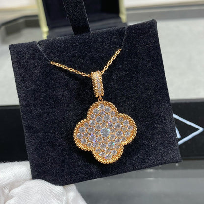 [Sophire Jewelry ]CLOVER 25MM LARGE PEDANT DIAMOND PAVED LONG NECKLACE