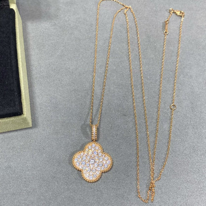 [Sophire Jewelry ]CLOVER 25MM LARGE PEDANT DIAMOND PAVED LONG NECKLACE