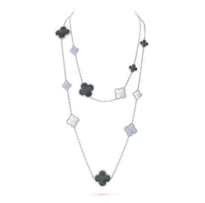 [Sophire Jewelry ]CLOVER 16 MOTIF CHALCEDONY MOP SILVER NECKLACE