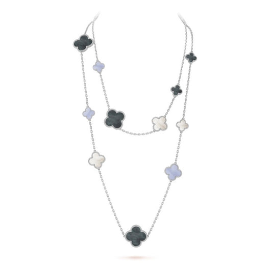 [Sophire Jewelry ]CLOVER 16 MOTIF CHALCEDONY MOP SILVER NECKLACE