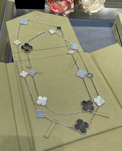 [Sophire Jewelry ]CLOVER 16 MOTIF CHALCEDONY MOP SILVER NECKLACE
