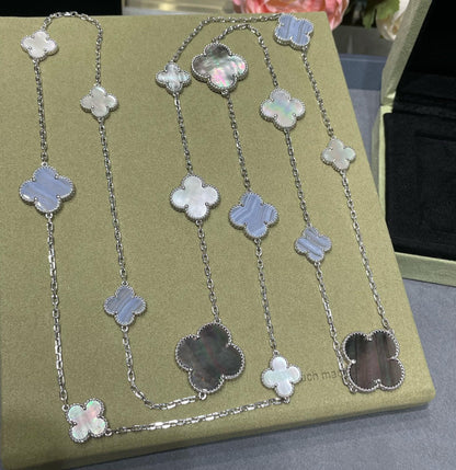 [Sophire Jewelry ]CLOVER 16 MOTIF CHALCEDONY MOP SILVER NECKLACE
