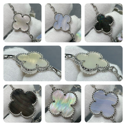 [Sophire Jewelry ]CLOVER 16 MOTIF CHALCEDONY MOP SILVER NECKLACE