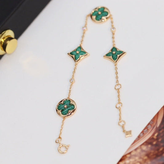 [Sophire]STAR AND SUN 4 MOTIF ROSE GOLD MALACHITE BRACELET