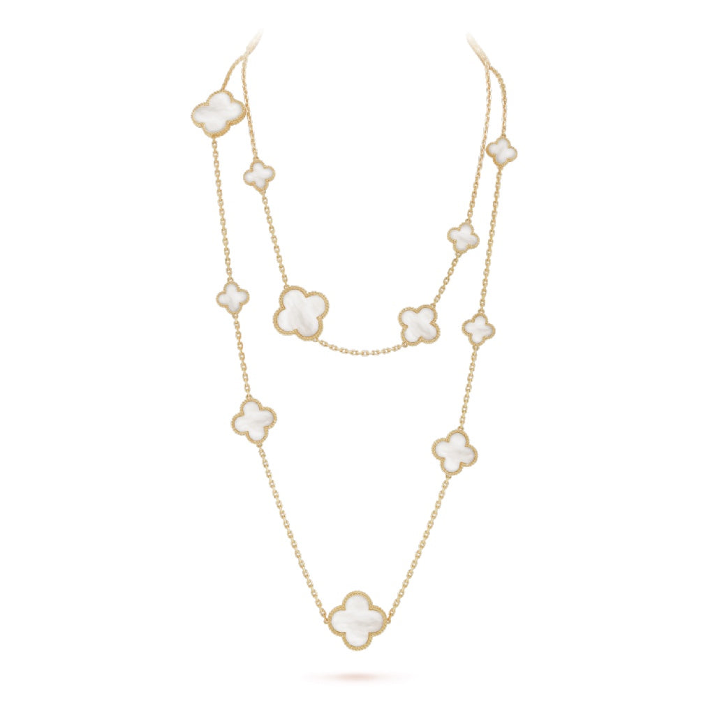 [Sophire Jewelry ]CLOVER 16 MOTIF WHITE MOP GOLD NECKLACE