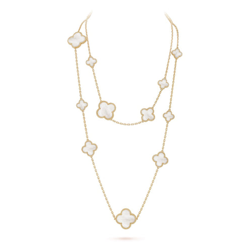 [Sophire Jewelry ]CLOVER 16 MOTIF WHITE MOP GOLD NECKLACE