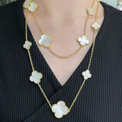 [Sophire Jewelry ]CLOVER 16 MOTIF WHITE MOP GOLD NECKLACE