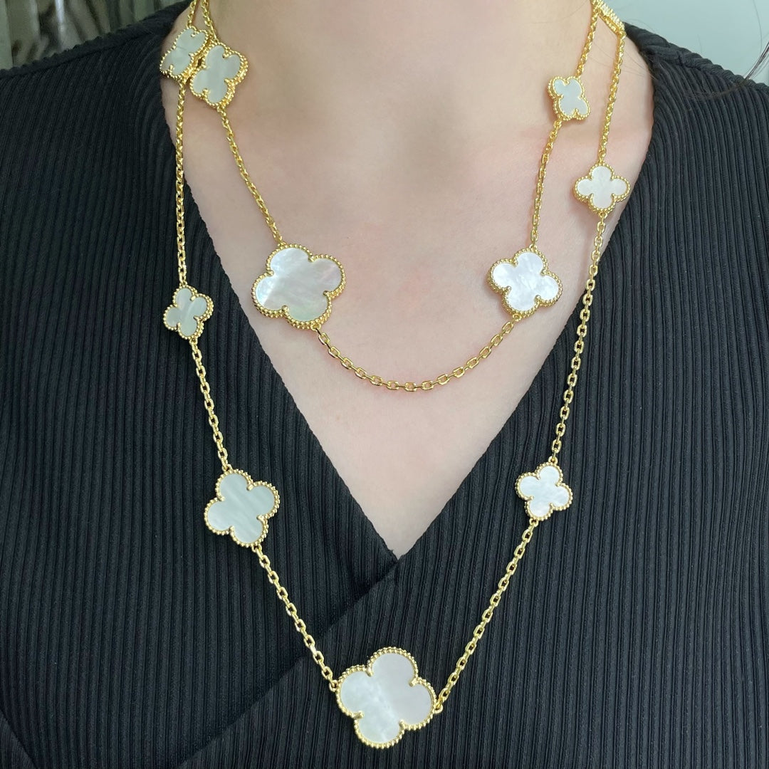 [Sophire Jewelry ]CLOVER 16 MOTIF WHITE MOP GOLD NECKLACE