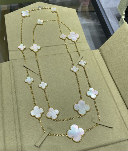 [Sophire Jewelry ]CLOVER 16 MOTIF WHITE MOP GOLD NECKLACE