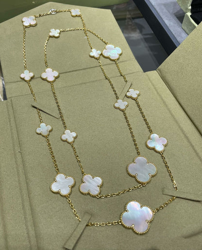 [Sophire Jewelry ]CLOVER 16 MOTIF WHITE MOP GOLD NECKLACE