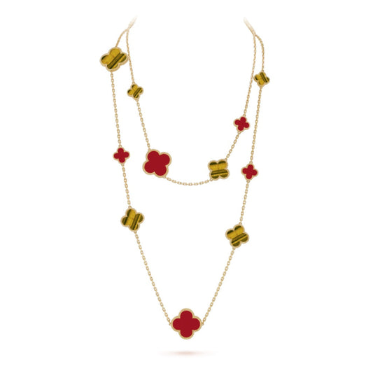 [Sophire Jewelry ]CLOVER 16 MOTIF CARNELIAN TIGER EYE ROSE GOLD NECKLACE