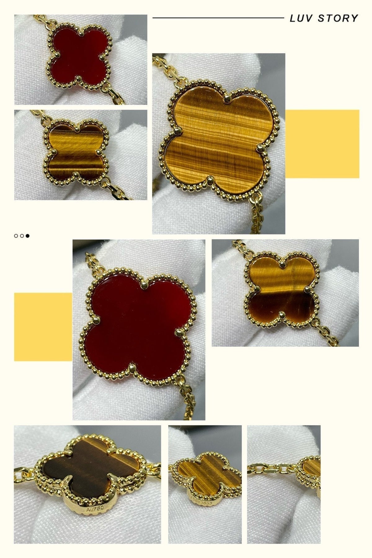 [Sophire Jewelry ]CLOVER 16 MOTIF CARNELIAN TIGER EYE ROSE GOLD NECKLACE