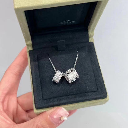 [Sophire Jewelry ]PERLEE DOUBLE PENDANT SILVER DIAMOND NECKLACE