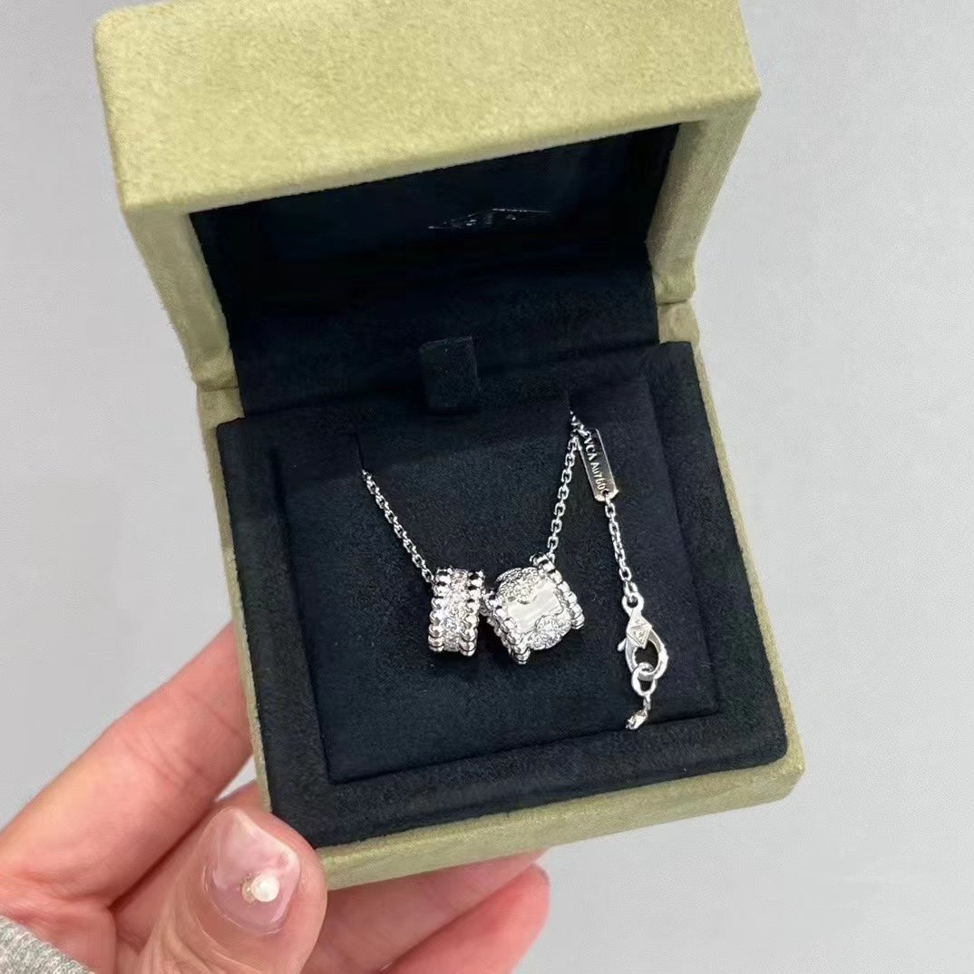 [Sophire Jewelry ]PERLEE DOUBLE PENDANT SILVER DIAMOND NECKLACE