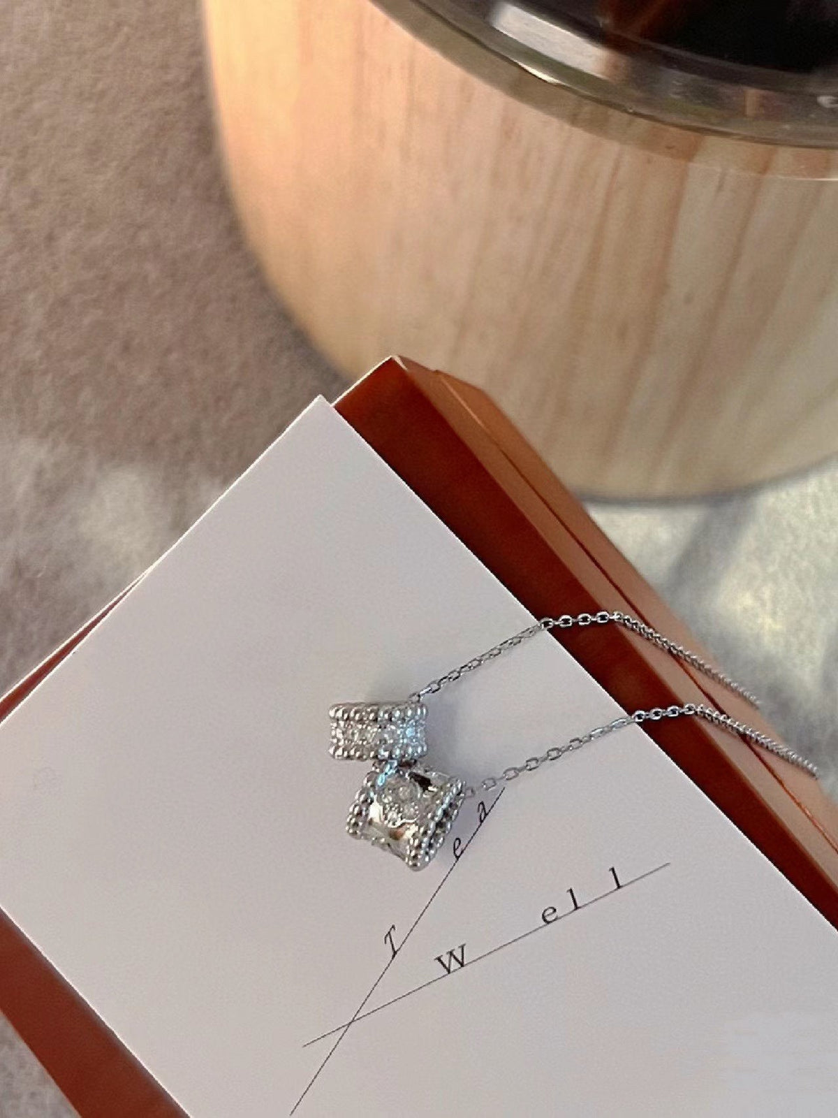 [Sophire Jewelry ]PERLEE DOUBLE PENDANT SILVER DIAMOND NECKLACE
