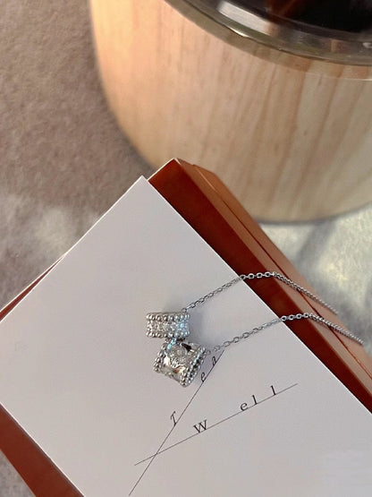 [Sophire Jewelry ]PERLEE DOUBLE PENDANT SILVER DIAMOND NECKLACE