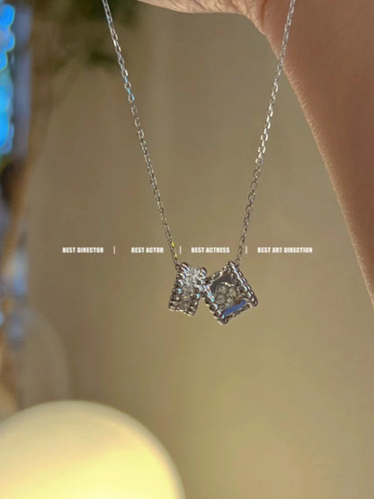 [Sophire Jewelry ]PERLEE DOUBLE PENDANT SILVER DIAMOND NECKLACE