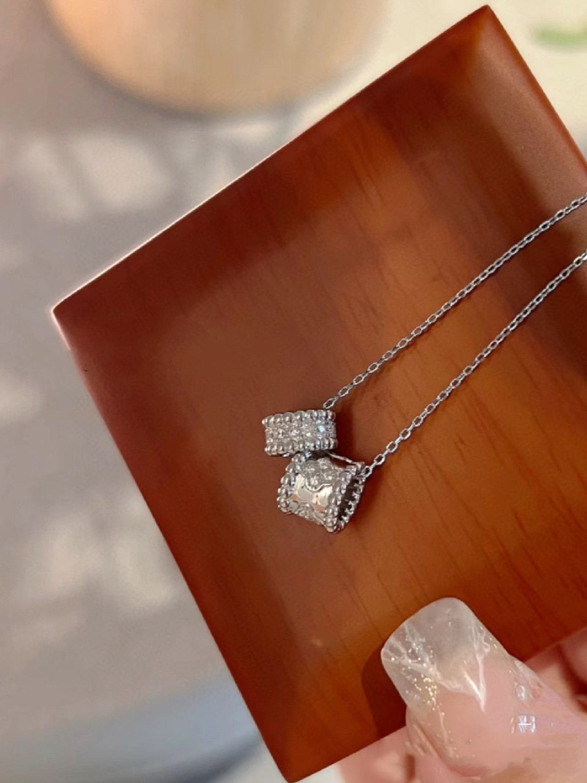 [Sophire Jewelry ]PERLEE DOUBLE PENDANT SILVER DIAMOND NECKLACE