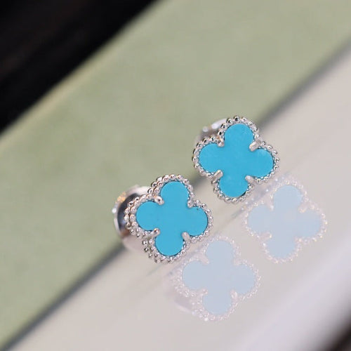 [Sophire Jewelry ]CLOVER MINI TURQUOISE SILVER STUD EARRINGS