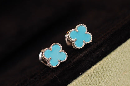 [Sophire Jewelry ]CLOVER MINI TURQUOISE SILVER STUD EARRINGS