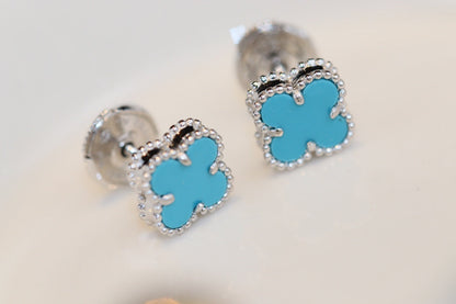 [Sophire Jewelry ]CLOVER MINI TURQUOISE SILVER STUD EARRINGS