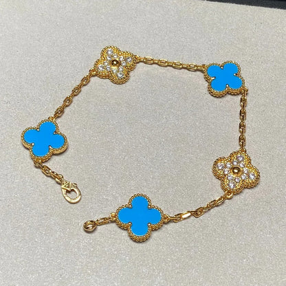 [Sophire Jewelry ] CLOVER 5 MOTIF BLUE AGATE BRACELET COLLECTION