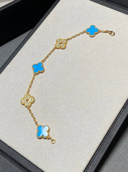 [Sophire Jewelry ] CLOVER 5 MOTIF BLUE AGATE BRACELET COLLECTION