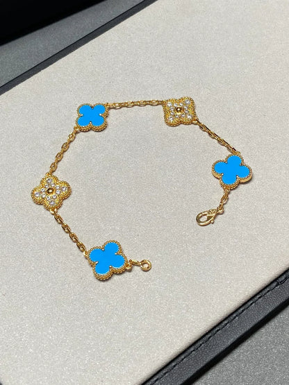 [Sophire Jewelry ] CLOVER 5 MOTIF BLUE AGATE BRACELET COLLECTION