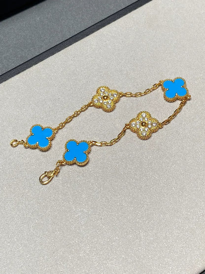 [Sophire Jewelry ] CLOVER 5 MOTIF BLUE AGATE BRACELET COLLECTION