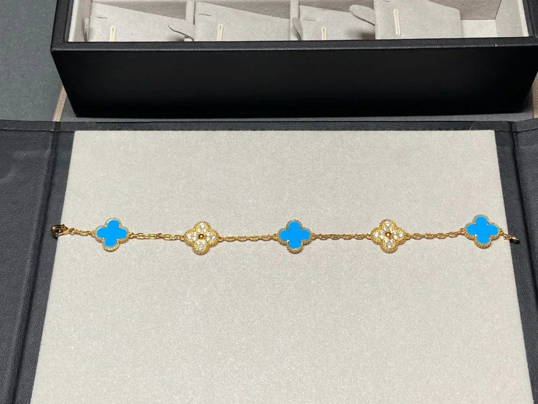[Sophire Jewelry ] CLOVER 5 MOTIF BLUE AGATE BRACELET COLLECTION