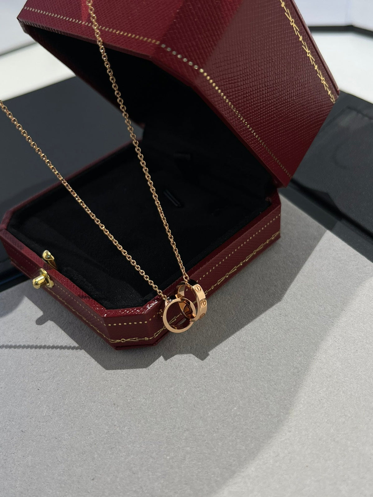 [Sophire Jewelry ]LOVE NECKLACE DOUBLE RING PINK GOLD
