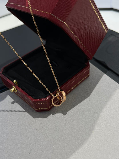 [Sophire Jewelry ]LOVE NECKLACE DOUBLE RING PINK GOLD