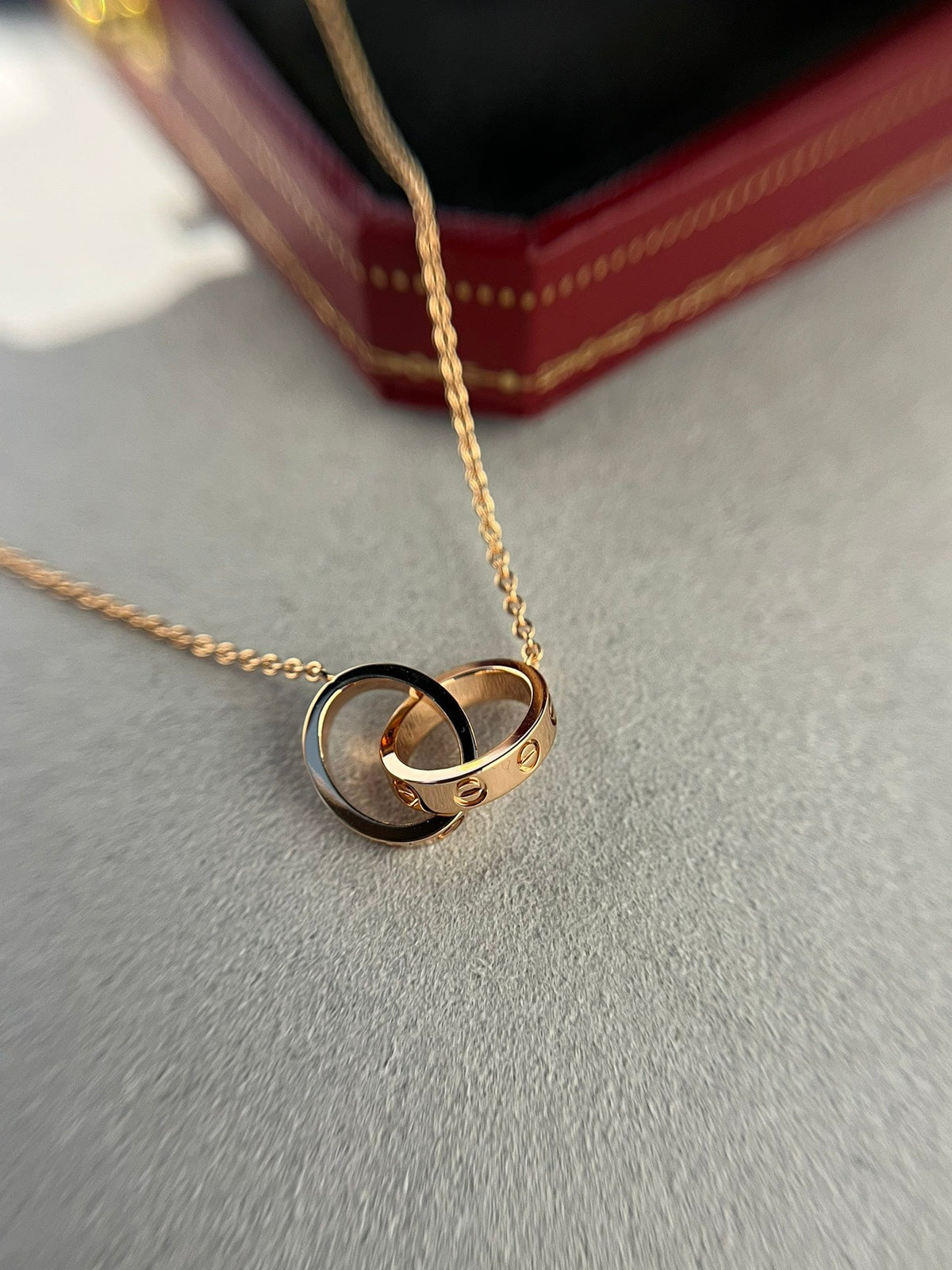 [Sophire Jewelry ]LOVE NECKLACE DOUBLE RING PINK GOLD