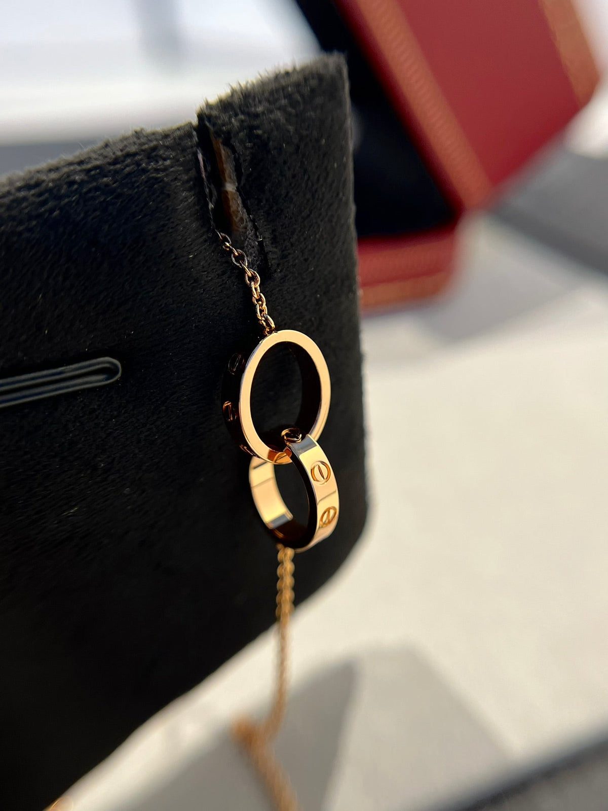 [Sophire Jewelry ]LOVE NECKLACE DOUBLE RING PINK GOLD