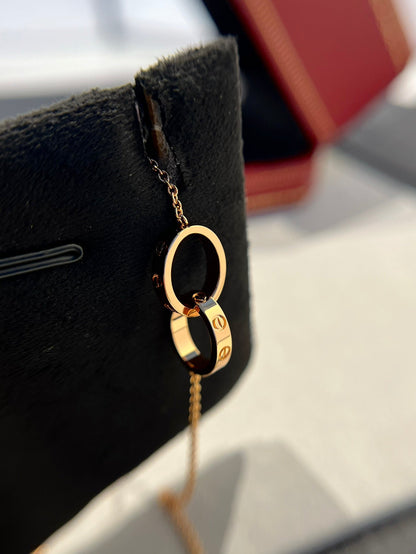 [Sophire Jewelry ]LOVE NECKLACE DOUBLE RING PINK GOLD