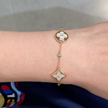 [Sophire Jewelry ]STAR AND SUN 4 MOTIF WHITE MOP PINK GOLD BRACELET