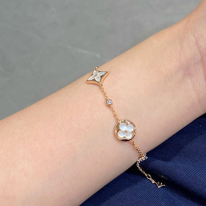 [Sophire Jewelry ]STAR AND SUN 4 MOTIF WHITE MOP PINK GOLD BRACELET