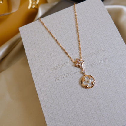 [Sophire Jewelry ]STAR AND SUN WHITE MOP 2 MOTIF PINK GOLD NECKLACE