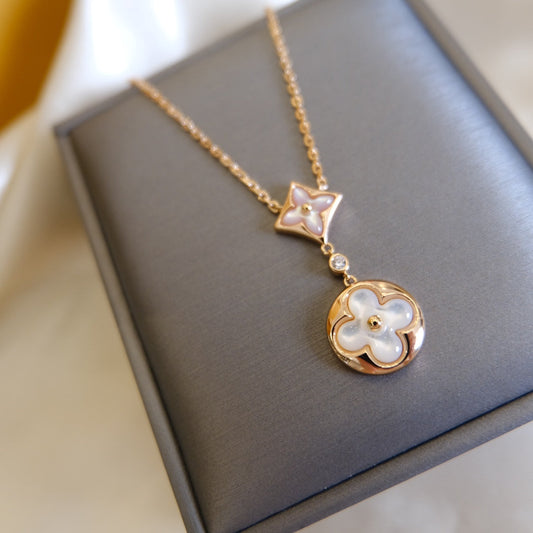 [Sophire]STAR AND SUN WHITE MOP 2 MOTIF ROSE GOLD NECKLACE