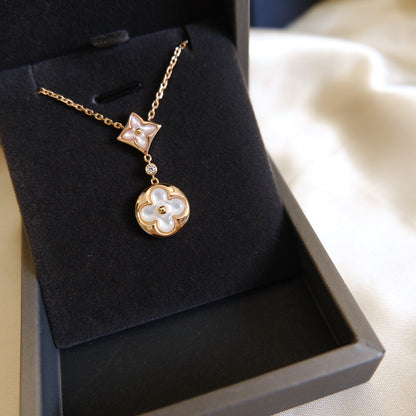 [Sophire Jewelry ]STAR AND SUN WHITE MOP 2 MOTIF PINK GOLD NECKLACE