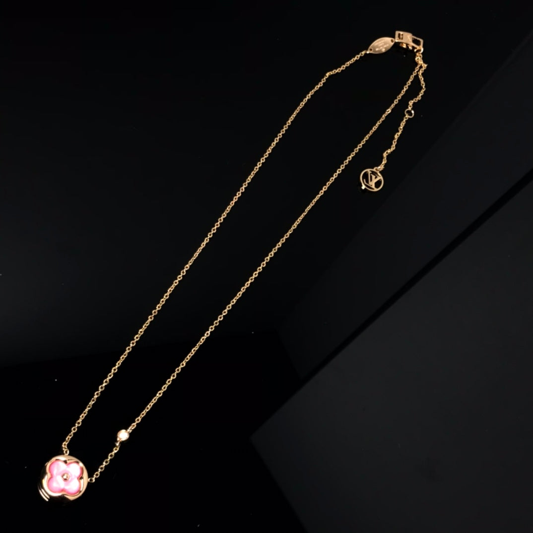 [Sophire Jewelry ]COLOR BLOSSOM PINK MOP SUN GOLD NECKLACE