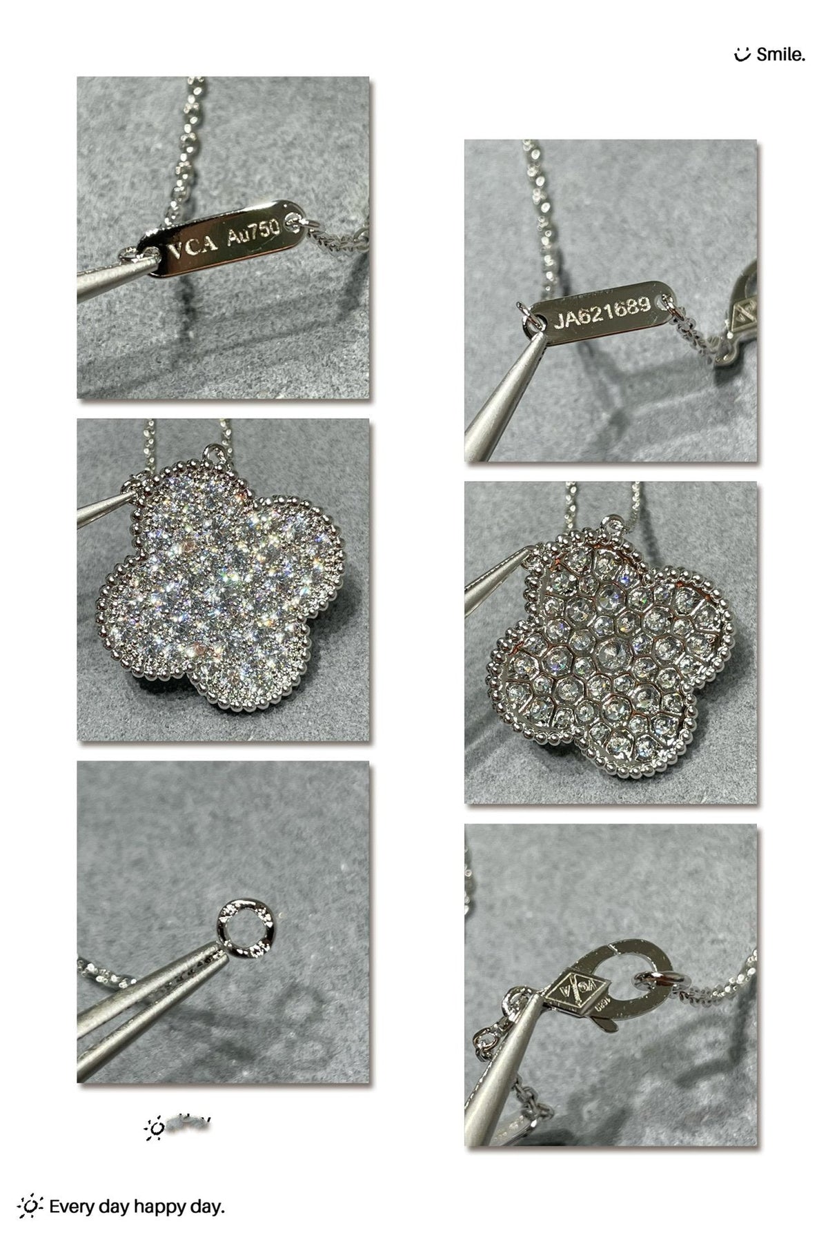 [Sophire Jewelry ]CLOVER 25MM LARGE PENDANT DIAMOND PAVED SILVER NECKLACE